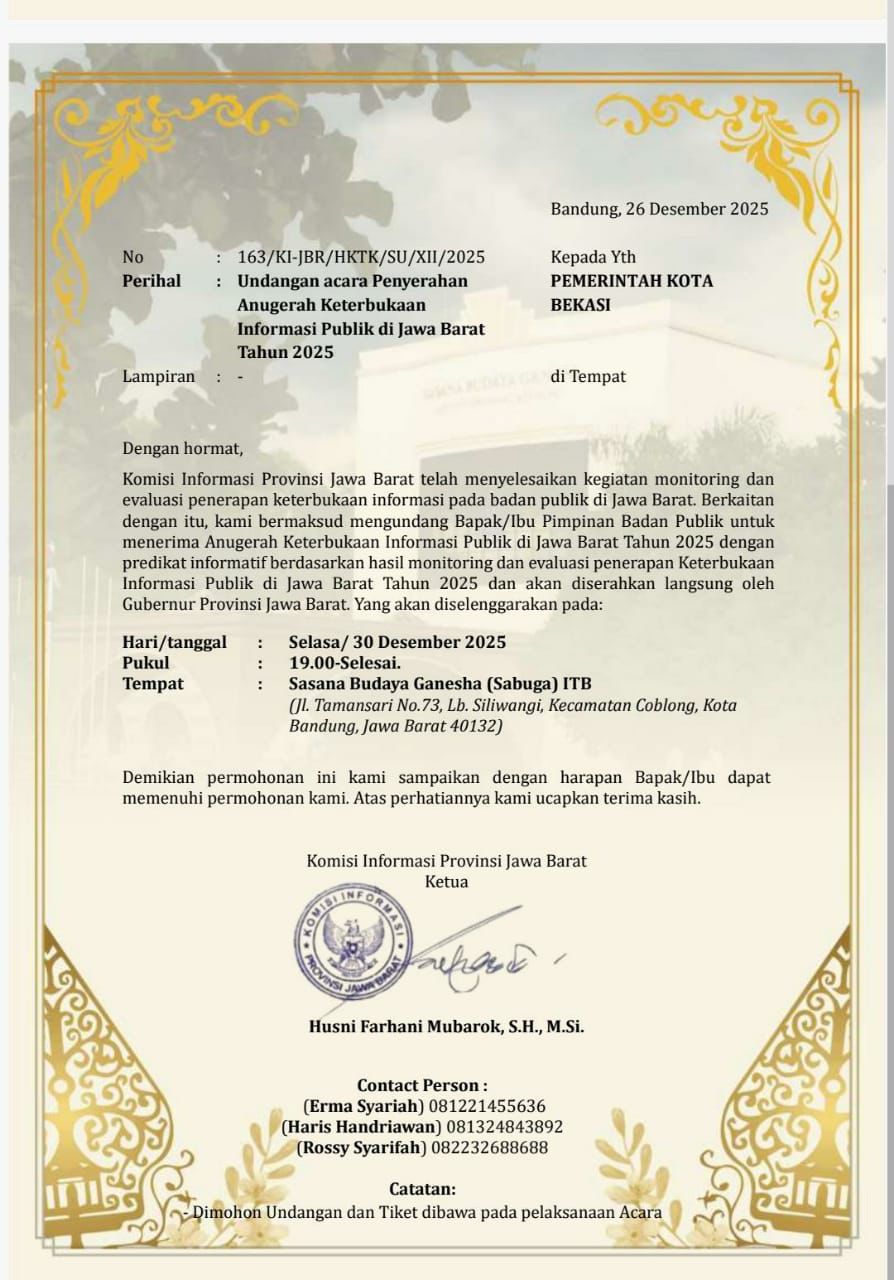 PEMERINTAH KOTA BEKASI RAIH PENGHARGAAN KETERBUKAAN INFORMASI PUBLIK TUJUH KALI BERTURUT-TURUT