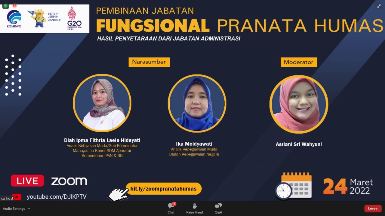 Humas Kota Bekasi Ikut Serta dalam Webinar Pembinaan Jabatan Fungsional Pranata Humas Tahun 2022