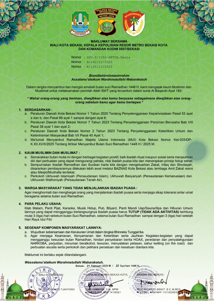 Maklumat Bersama Bulan Suci Ramadhan 1446 H.