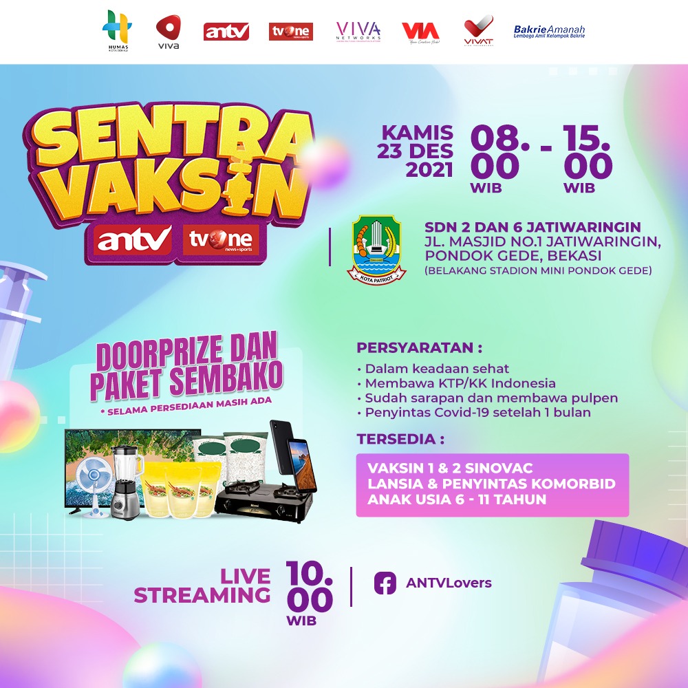 PEMKOT BEKASI BERSAMA ANTV DAN TVONE SELENGGARAKAN VAKSINASI COVID-19 UNTUK ANAK USIA 6-11 TAHUN