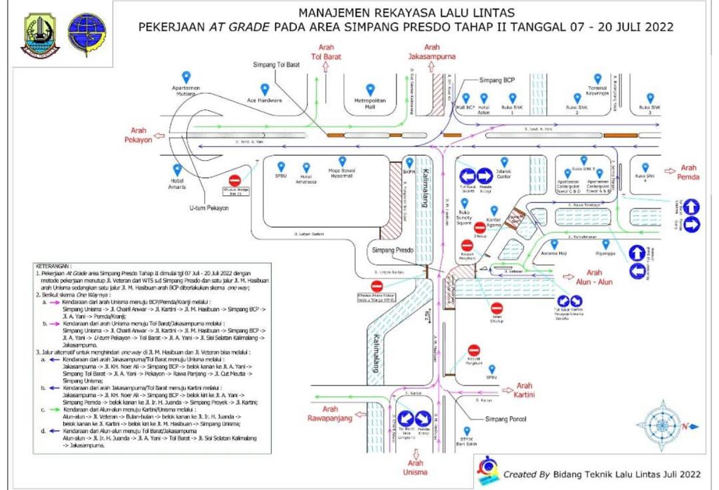 Dishub Kota Bekasi Informasikan Manajemen Rekayasa Lalu Lintas Area Simpang Presdo Tahap II