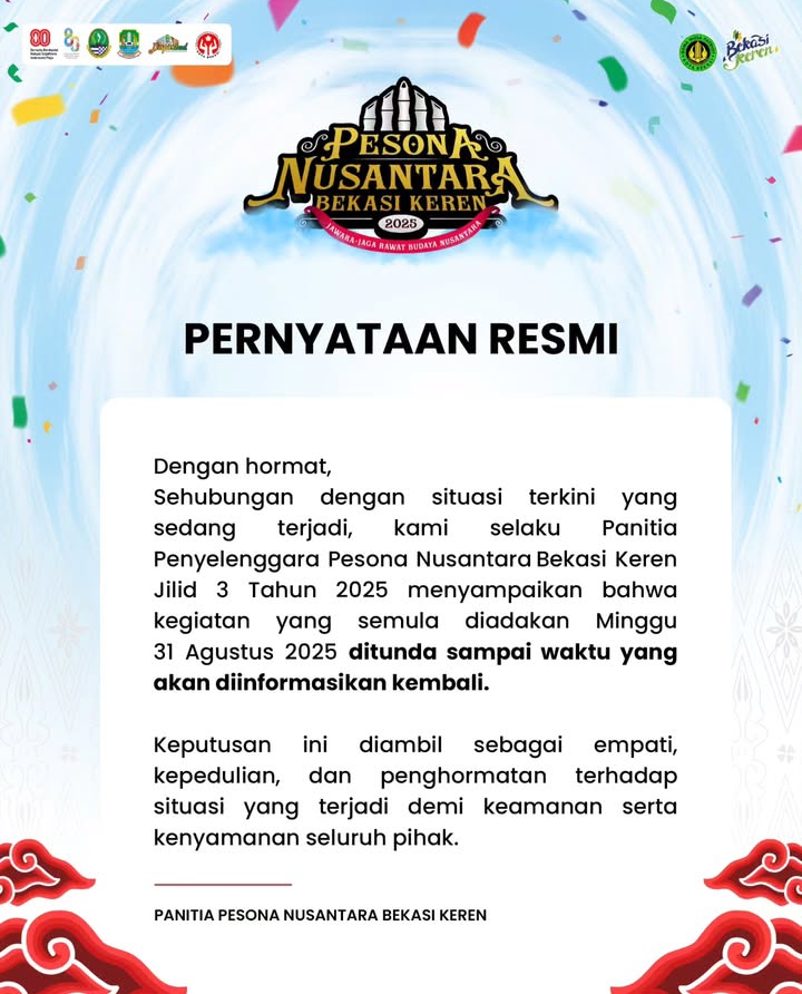 Event Pesona Nusantara Bekasi Keren Jilid 3 Resmi Ditunda, Empati ditengah Kondisi Terkini